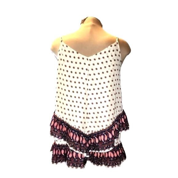 Maeve Anthropologie Buteh Borders Cream & Red Tiered Ruffled Hem Tank Top Size M - Picture 4 of 9
